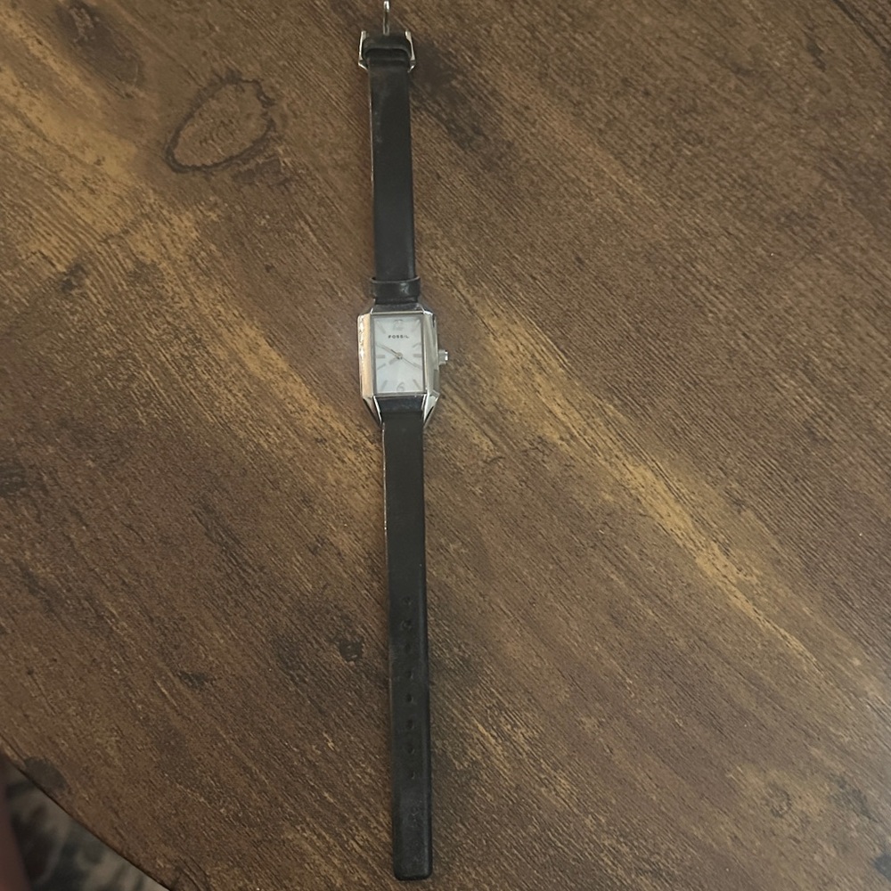 Women’s Fossil MOP Dial Black Leather Watch